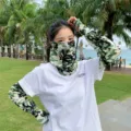Camouflage UV protection arm sleeves and face mask set for cycling outdoor activities - WHSP121E-camouflage green