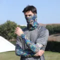 Men's UV protection ice silk sleeves and face mask set, stylish printed outdoor sports gear. - Tibet Trip