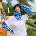 Blue camouflage sun protection face mask and arm sleeves for outdoor riding. - WHSP121D-camouflage blue