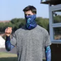 Men ice silk sun protection sleeves and face mask set outdoor cycling UV proof cooling arm guards - Diagonal Letters