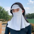 Grey full face sun protection mask with a brim and neck flap for outdoor UV defense. - Blue
