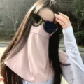 Pink full-face sun protection mask for women with neck coverage and breathable holes - Pink