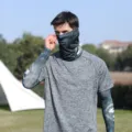 Men's sun protection ice silk sleeves and face mask set with cool dinosaur camo print. - Dinosaur Letter