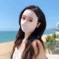 Summer UV protection face mask ice silk breathable full face cover sun shade for women - Pink