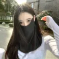 Black full face neck gaiter sun mask for women with anti-UV protection and breathable holes - Black