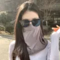 Taupe full face sun protection mask for women with breathable neck gaiter design - Gray