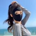 Summer sun protection face mask full cover ice silk uv block breathable anti-ultraviolet black - Black