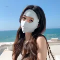 Breathable ice silk sun protection face mask for women, UV blocking full face cover for driving. - Light Blue