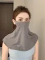Ice silk sun protection face mask for women summer full face outdoor riding UV neck cover grey - Dark Gray