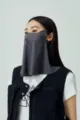 Dark grey ice silk sun protection face mask, UV blocking neck gaiter variant for women. - Cloud Carbon Gray