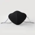 Detailed view of black thermal windproof fleece face mask with adjustable ear loops. - Black