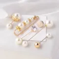 Elegant set of white pearl and crystal brooches for clothing neckline and waist adjustment - Pearl Pin 6-Piece Set (WHACS105)