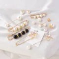 Set of assorted elegant gold pearl brooches and safety pins for dress waist tightening - Pearl Pin 10-Piece Set (WHACS106)