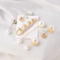 Elegant pearl safety pin brooch set for shirt collar and waist adjustment - Pearl Pin 6-Piece Set (WHACS107)