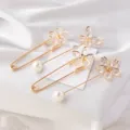 Set of four elegant gold-tone pearl crystal brooch pins for shirt collar and waist - Floral Butterfly Pin 4-Piece Set (WHACS109)
