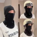 Winter thermal fleece balaclava windproof face mask outdoor cycling hood for men women - Black