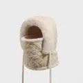 Bonnet d'hiver matelassé beige avec doublure en fausse fourrure et masque intégré - M (4-9 ans) / Blanc