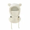 Beige cute bear ear plush balaclava winter warm windproof face mask hat for baby kids - 3-10 Years / Beige