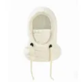 Cagoule chaude en peluche avec cache-cou intégré en couleur blanc crème pour l'hiver - Beige