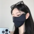 Black 3D UV protection sun mask, breathable ice silk face cover for outdoor sun protection. - Black