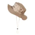 Chapeau de randonnée kaki avec mentonnière réglable et œillets respirants pour protection solaire. - Beige