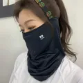 Breathable ice silk sun protection face mask and headband for outdoor cycling and driving. - Black