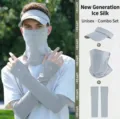 Ensemble de protection solaire gris clair UPF50+ avec chapeau, masque et manchettes - Ensemble 3 Pièces (Chapeau+Masque+Manches) / Gris clair