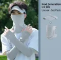 Ensemble de protection solaire gris unisexe avec chapeau, masque et manchons en soie glacée - Ensemble 2 Pièces (Bonnet + Masque Facial) / Gris clair