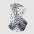 White ice silk breathable cycling face mask with black paisley pattern and ear loops - White Base Black Pattern Style (WHSP347-B)