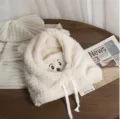 Cozy cream white plush integrated winter hood with cute bear face and ears for women - Bear Mask Style (WHHT540-G) / White