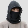 Hiver chaud polaire capuche cagoule coupe-vent masque facial écharpe ensemble pour hommes - Noir