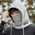 Winter warm fleece hooded scarf windproof thermal face mask cap for outdoor cycling sports. - Light Gray
