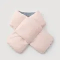 Detailed view of a pink puffer scarf featuring soft grey fleece lining for winter - M (100cmx12cm) / Pink
