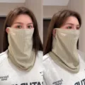 Masque de protection solaire visage et cou respirant attache oreille carreaux anti UV - Taille unique / Khaki