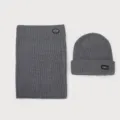 Warm winter gray ribbed knitted beanie hat and matching infinity neck warmer scarf set - Set / Gray