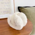 Cream white plush earmuffs for winter warmth, soft faux fur ear warmers for women - Foldable Style (WHEZ002-A) / White