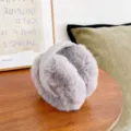 Cozy grey plush earmuffs for winter warmth, soft faux fur texture on wooden table - Foldable Style (WHEZ002-D) / Gray