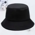 Solid black bucket hat for summer, wide brim sun hat, casual cotton breathable unisex. - Black