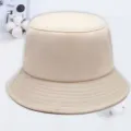 Beige bucket hat, solid color summer sun hat with big brim, breathable casual unisex style. - Beige Apricot