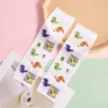 Süße weiße Eisseiden-Armstulpen für Kinder mit bunten Cartoon-Dinosaurier-Mustern - Weiß Dinosaurier Druck Stil (WHSP069-F)