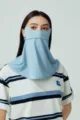 Masque solaire visage et cou en soie glacée respirante anti-UV pour femmes extérieur - Bleu ciel