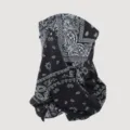 Breathable black ice silk neck gaiter face mask with paisley pattern and air holes - Black Base White Pattern Style (WHSP347-C)