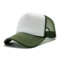 Outdoor mesh trucker hat with white foam front panel and dark green breathable brim. - White and Army Green