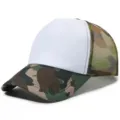 Camo foam mesh trucker hat with blank white front panel for custom logo printing and daily wear. - White & Camouflage