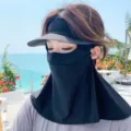Women's black UV protection cooling face mask shield with neck gaiter and built-in sun visor - Full Coverage (WHSP295-C) / Black