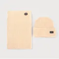 Premium beige knitted winter beanie and neck warmer set for cozy outdoor thermal protection - Set / Beige