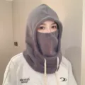 Warm grey fleece balaclava with drawstring for outdoor cycling and wind protection - Dark Gray