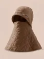 Brown quilted winter fleece balaclava hood mask with integrated windproof neck warmer - Brown