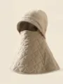 Beige quilted winter balaclava hat and neck warmer combination for outdoor windproof warmth - Beige