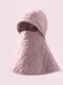 Pink quilted winter balaclava hood with integrated windproof neck warmer mask - Purple Pink